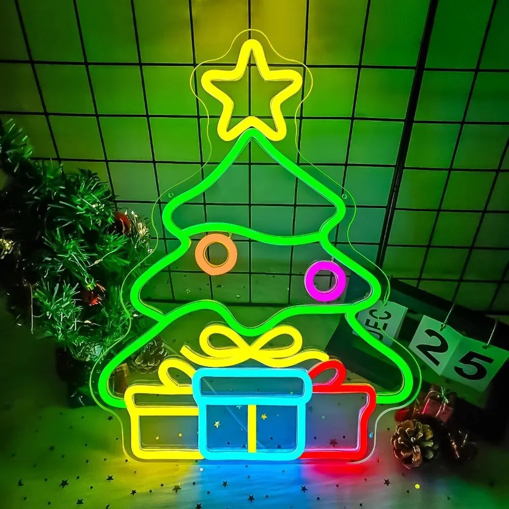 Green Christmas Neon Sign Led Candy Dimmable Light Up Sign for Party Kids Gift